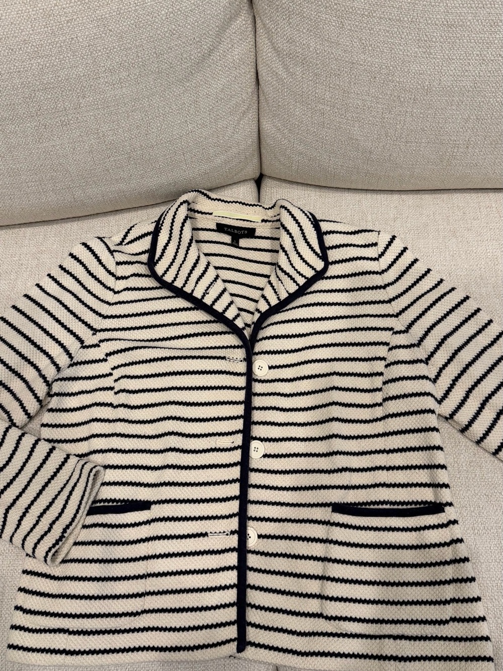 Talbots Cream and Black Striped Knit Blazer